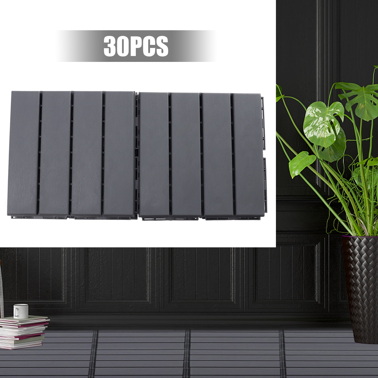 12″x12″ Interlocking Deck Tiles, 30 Pack Outdoor Patio Floor Tiles Dark Gray