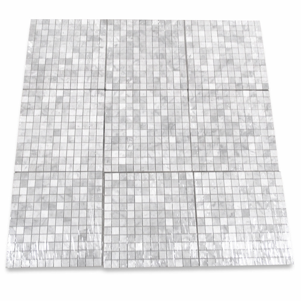 C24XH 1×1 Square Grid Mosaic Tile Honed Carrara White Marble Venato Bianco