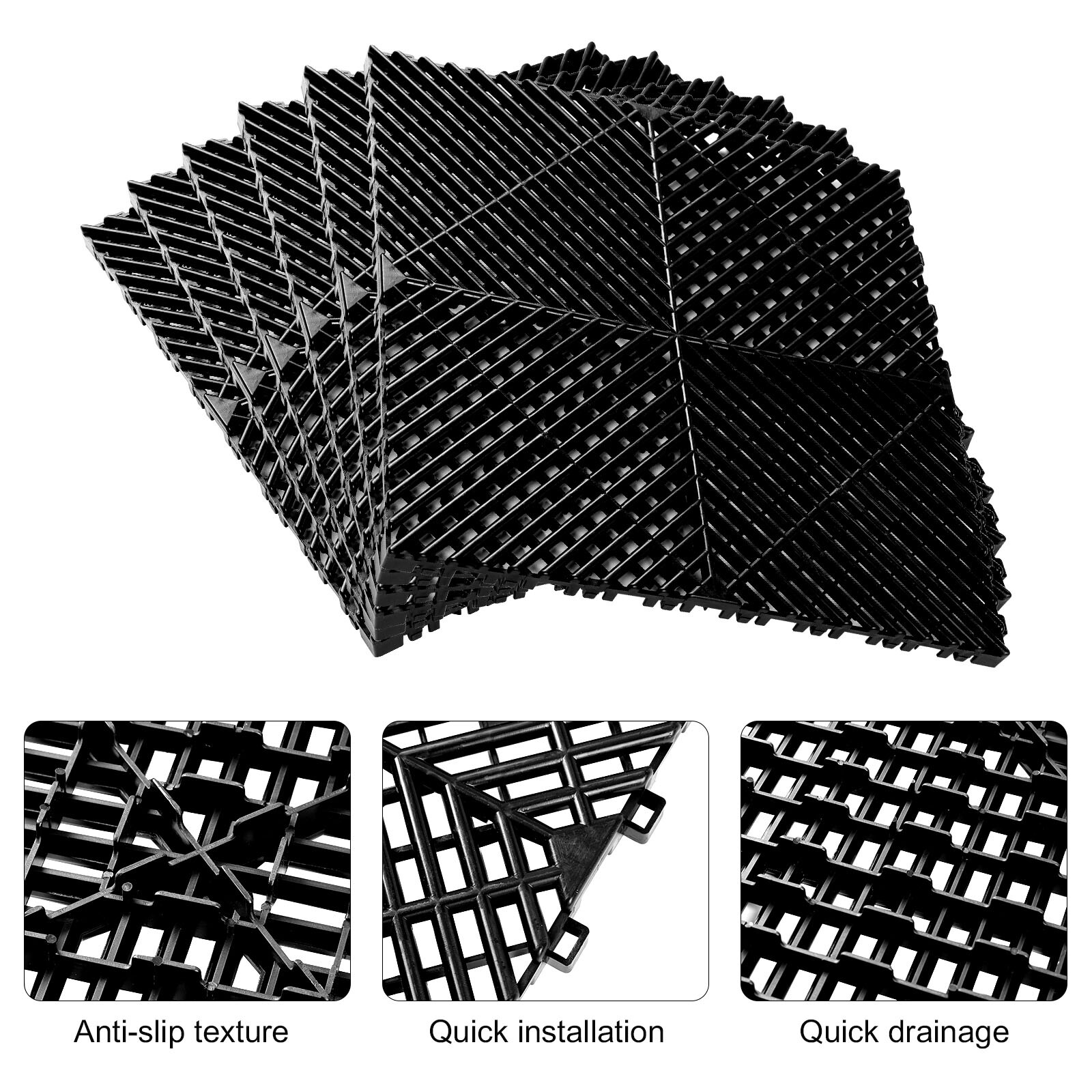43ft² Interlocking Drainage 0.71″ Thick 16×16 in Modular Garage Flooring Mats