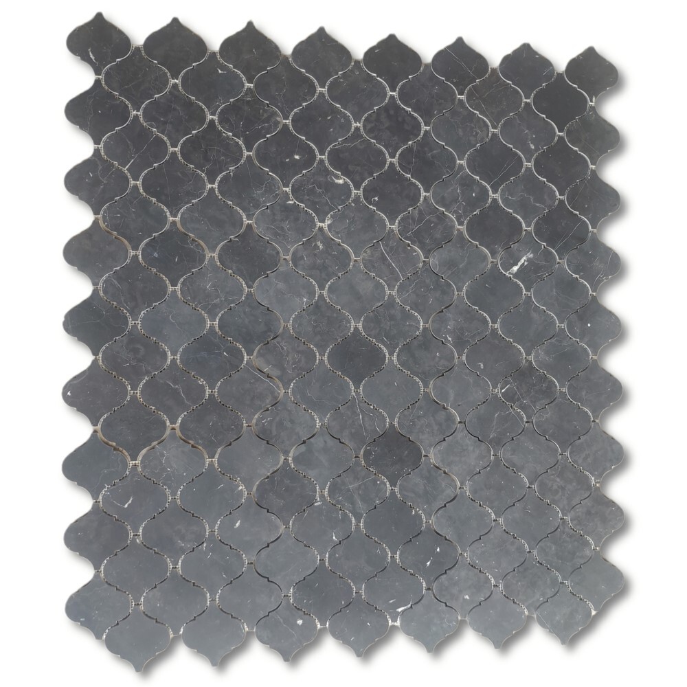 N893XH Nero Marquina Grand Lantern Shape Arabesque Baroque Mosaic Tile Honed