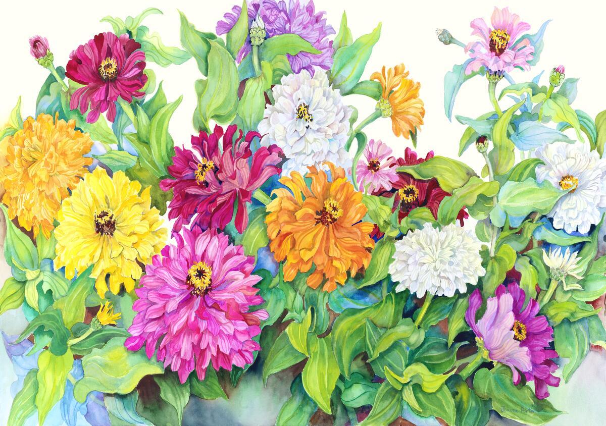 Ceramic Backsplash Tile Mural Floral Flower Kitchen/Bathroom – Festive Zinnias