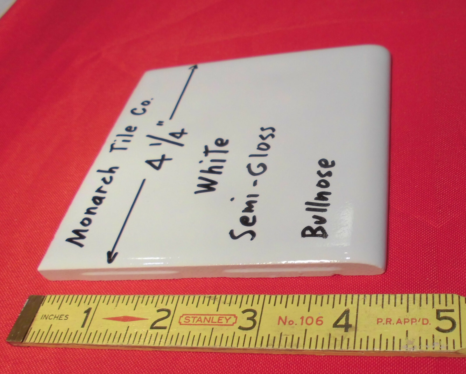 1 pc. Bumpy White Glossy Ceramic Tile 4-1/4″ Thumb-Like Bumps; Monarch; Bullnose