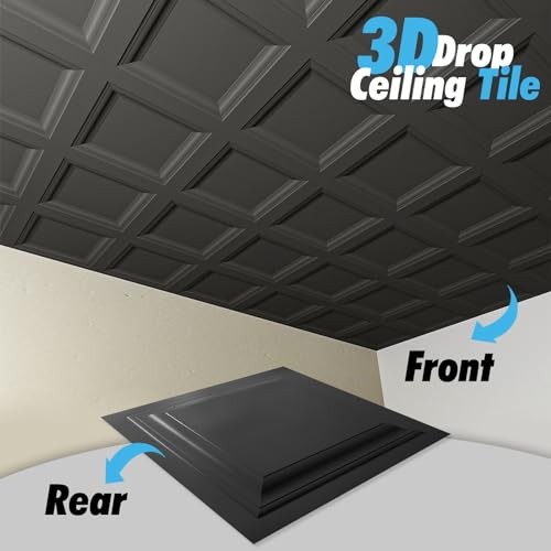 12-Pack Square Drop Ceiling Tile 2ft x 2ft, PVC Ceiling 12pcs-24*24 Black