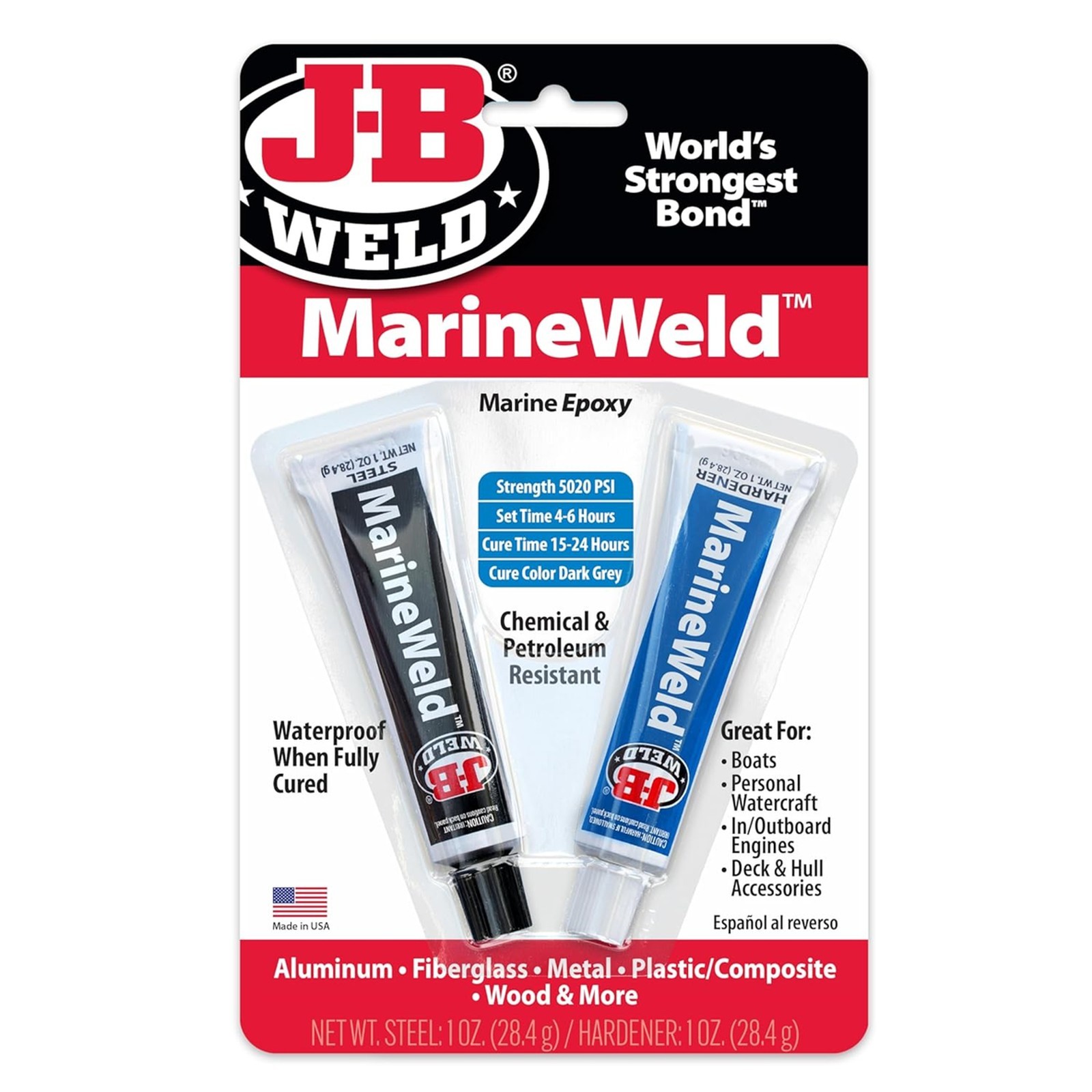 MarineWeld Marine Epoxy 2 oz Waterproof Repair Marine Watercraft Metal Plastic
