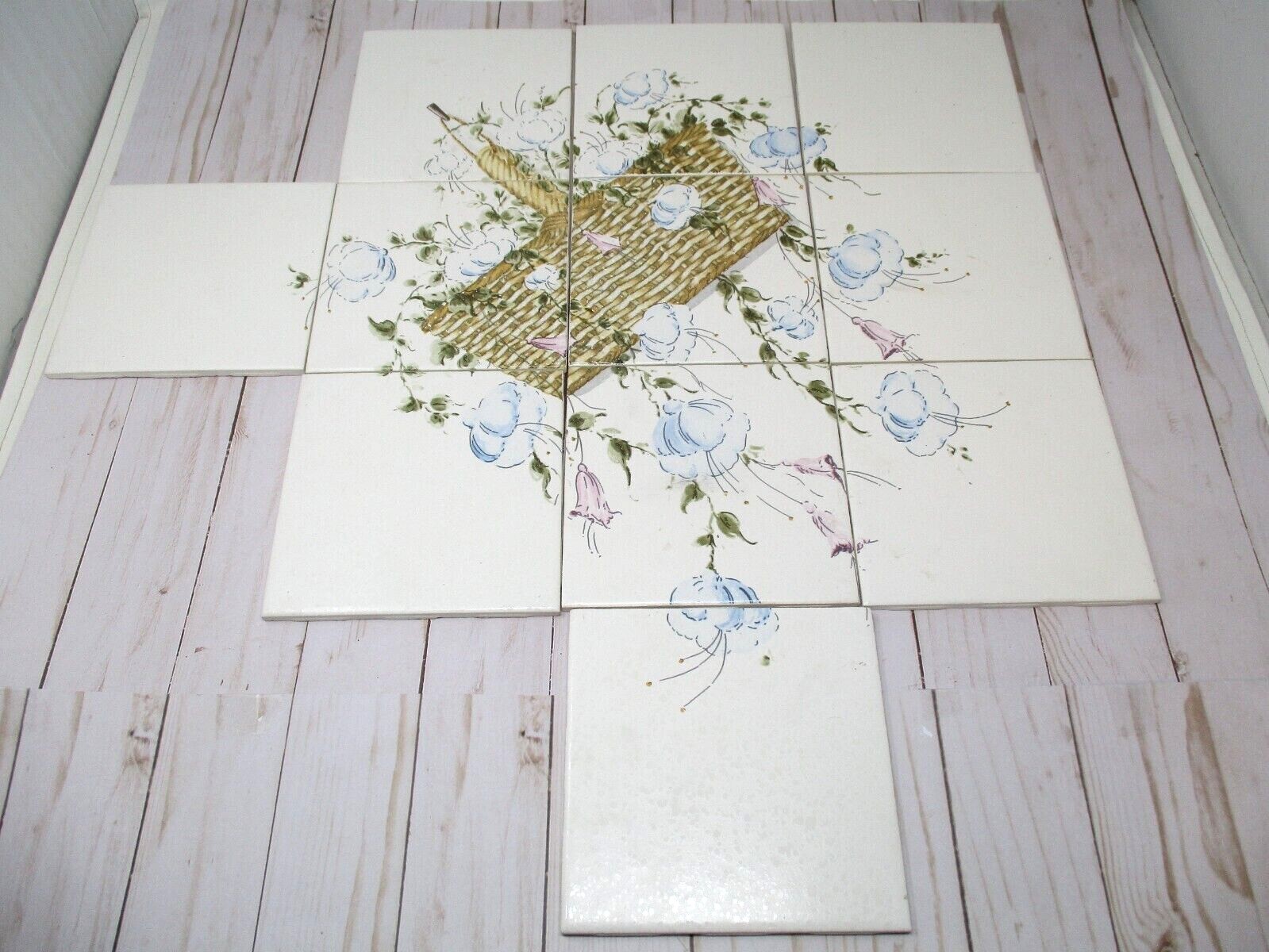 Ceramic Tile Back Splash Flower Basket Mural Country Farmhouse Floral Painted