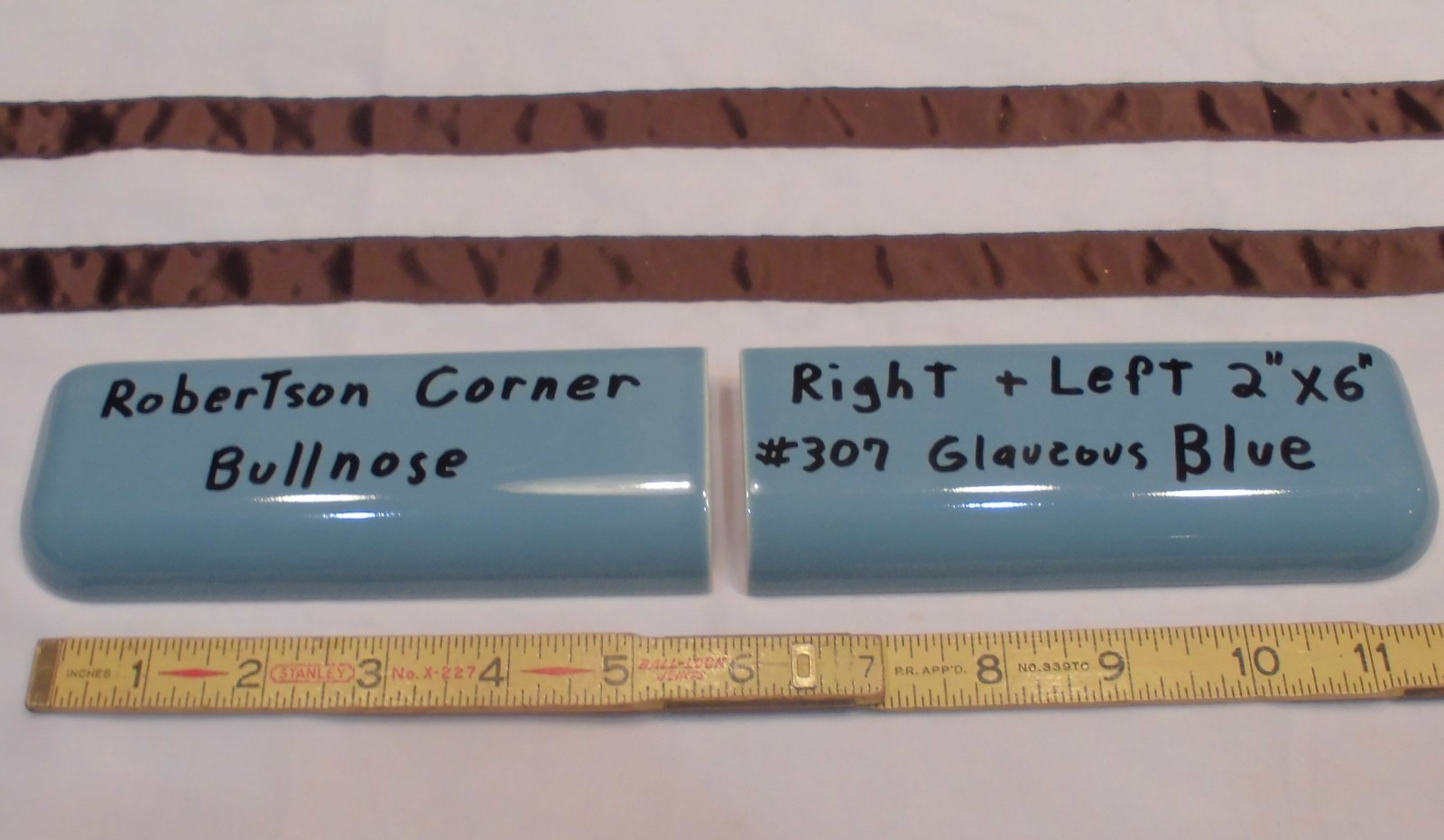 2 pcs. *Blue-Gray* 2″ X 6″ Ceramic Radius Bullnose Corner Tiles by Robertson Co.