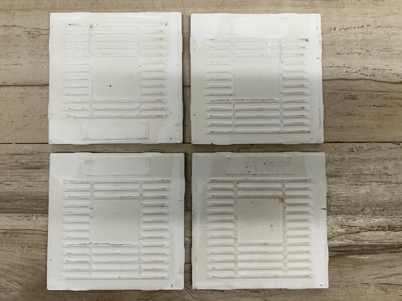 Vintage Lot Of 4 Ceramic Bath/Kitchen Wall Tiles 4.25 Inch Square Burgundy Red
