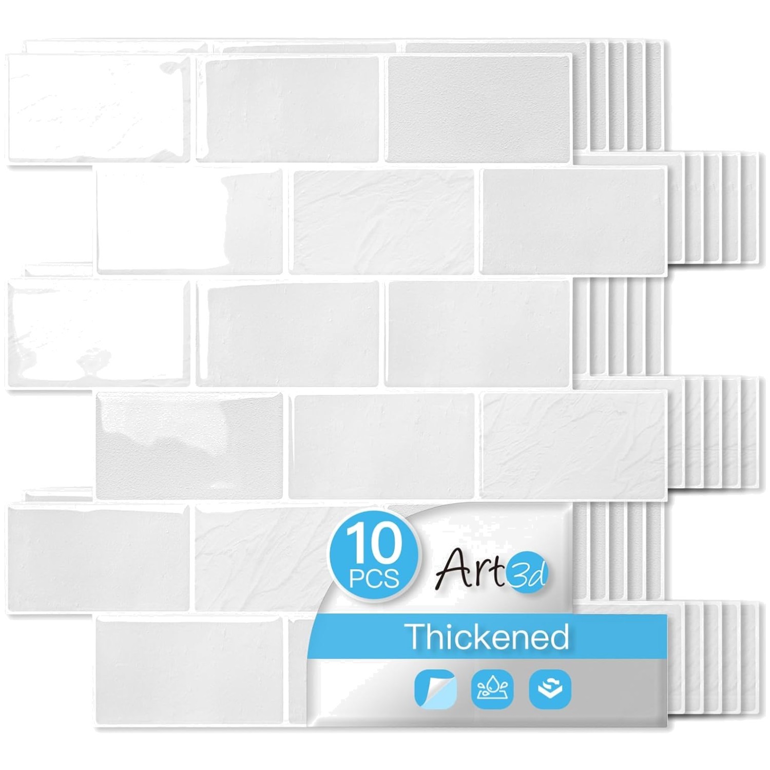 Waterproof White Marble Peel and Stick Tiles – 10 Pack