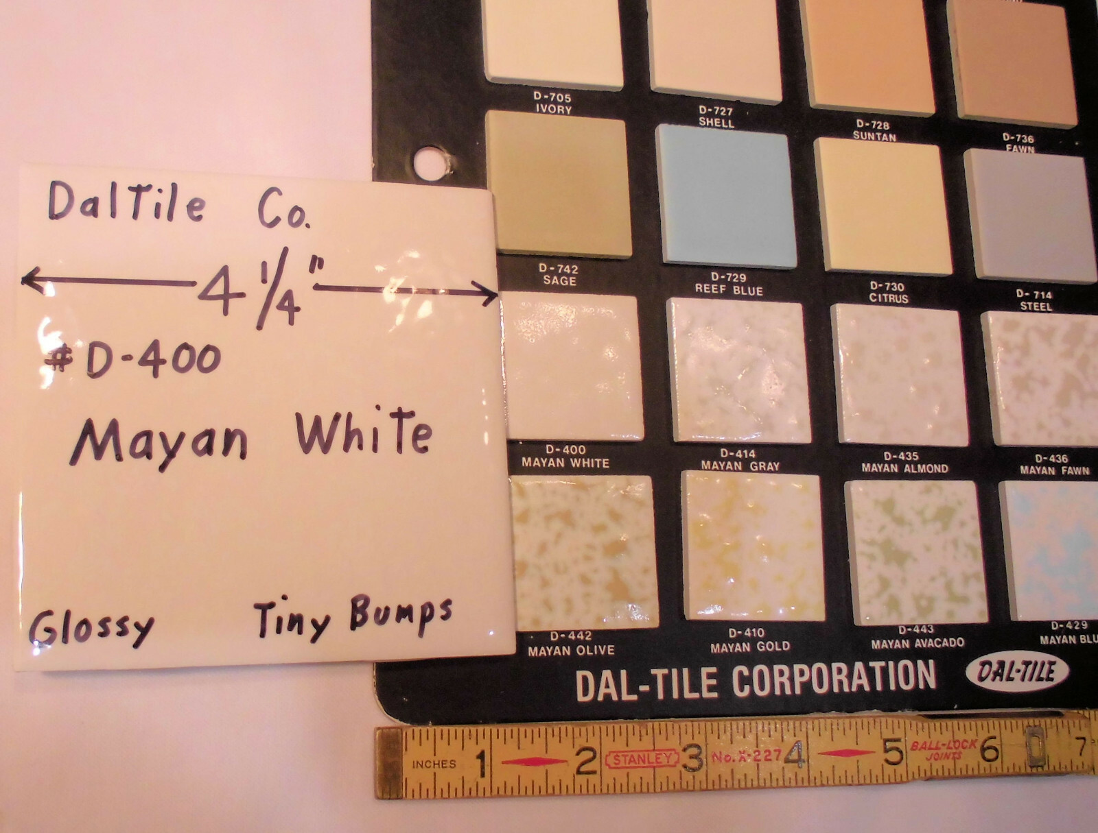 1 pc. Mayan White: Glossy Ceramic Tile by Daltile 4-1/4″ Tiny Bumpy, Dimple NEW