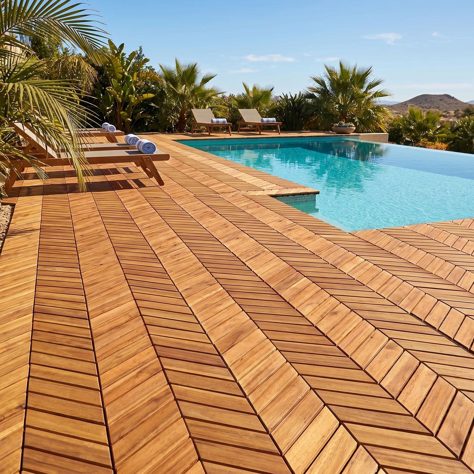 Acacia Wood Interlocking Deck Tiles 30 PCS Waterproof Flooring TilesNatural