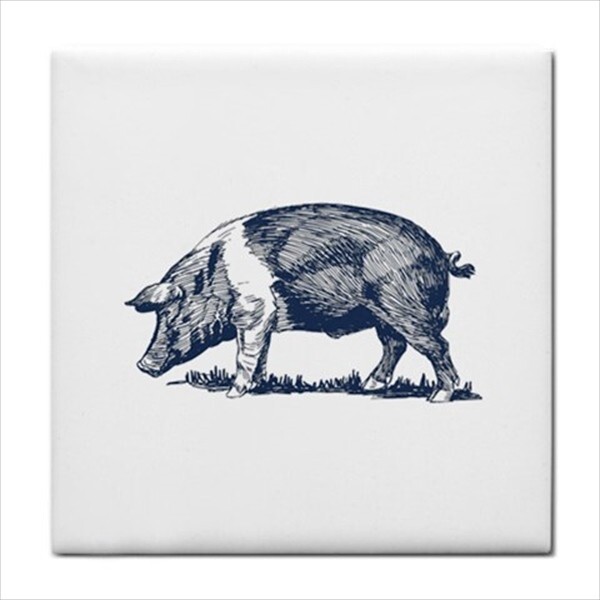 Farm Animals Ceramic Tile Set of 6 Home Decor Backsplash Tiles Blue and White