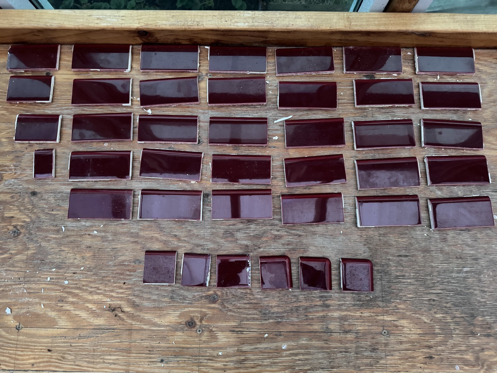 Vintage Mid Century Gladding McBean Pink & Burgundy ceramic tiles various sizes