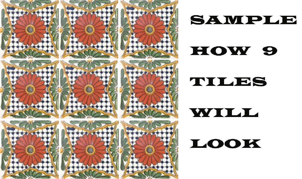 #C023) Mexican Tile sample Ceramic Handmade 4×4 inch, GET MANY AS YOU NEED !!