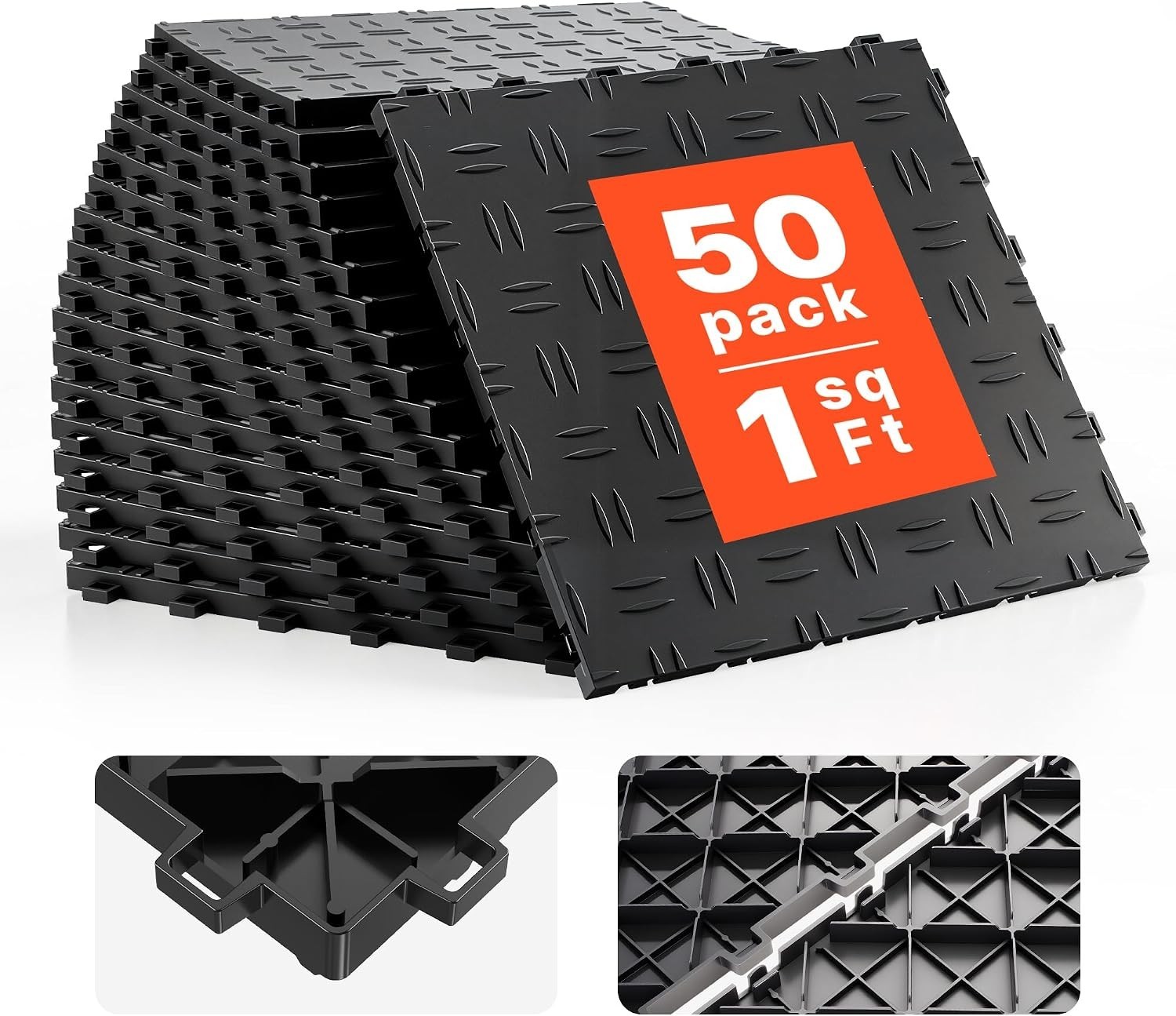 Versatile 12″x12″ Interlocking Floor Tiles for Garage & Repair Shop, 50 Pack