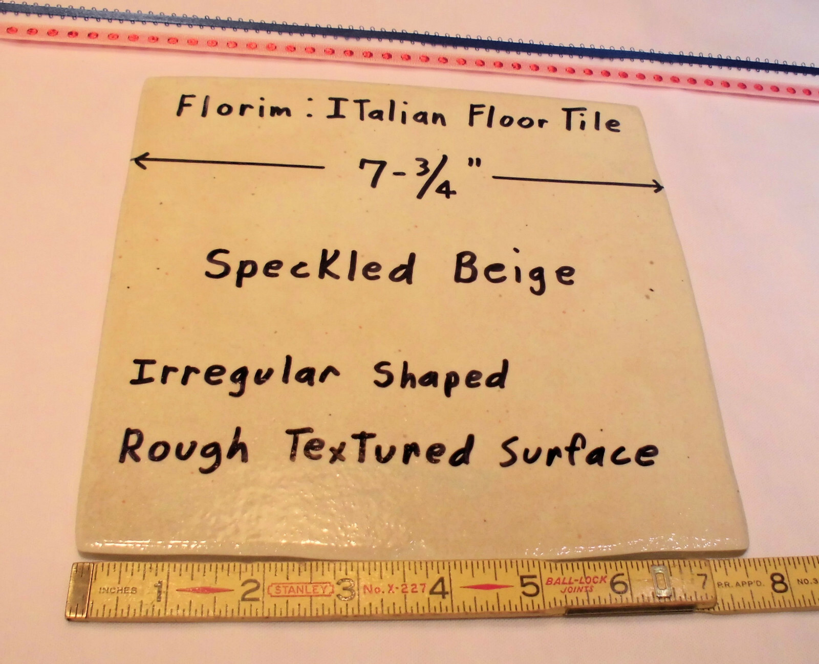 1 pc. Ceramic *Speckled Beige* Ceramic Floor Tile; Rough Textured 7-3/4″ Italian