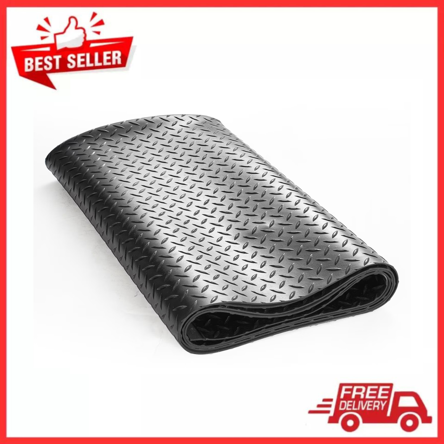 KFFKFF Diamond-Plate Rubber Flooring Roll 3mm x 4ft x 6ft Garage Floor Mat SBR