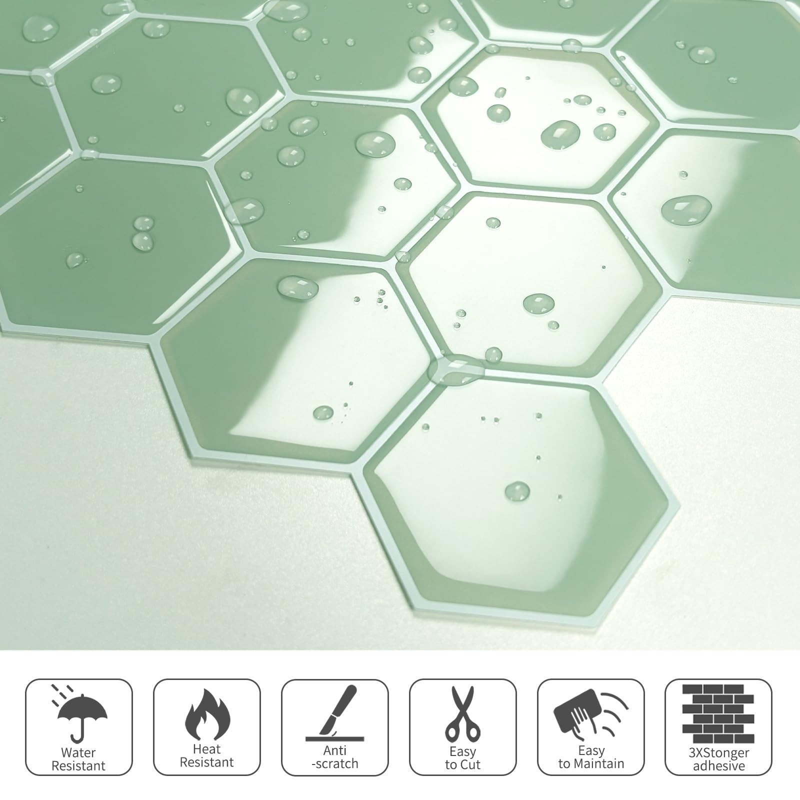 Sage Green Hexagon Peel and Stick Backsplash,12 x 12 Self Adhesive Back Splas…