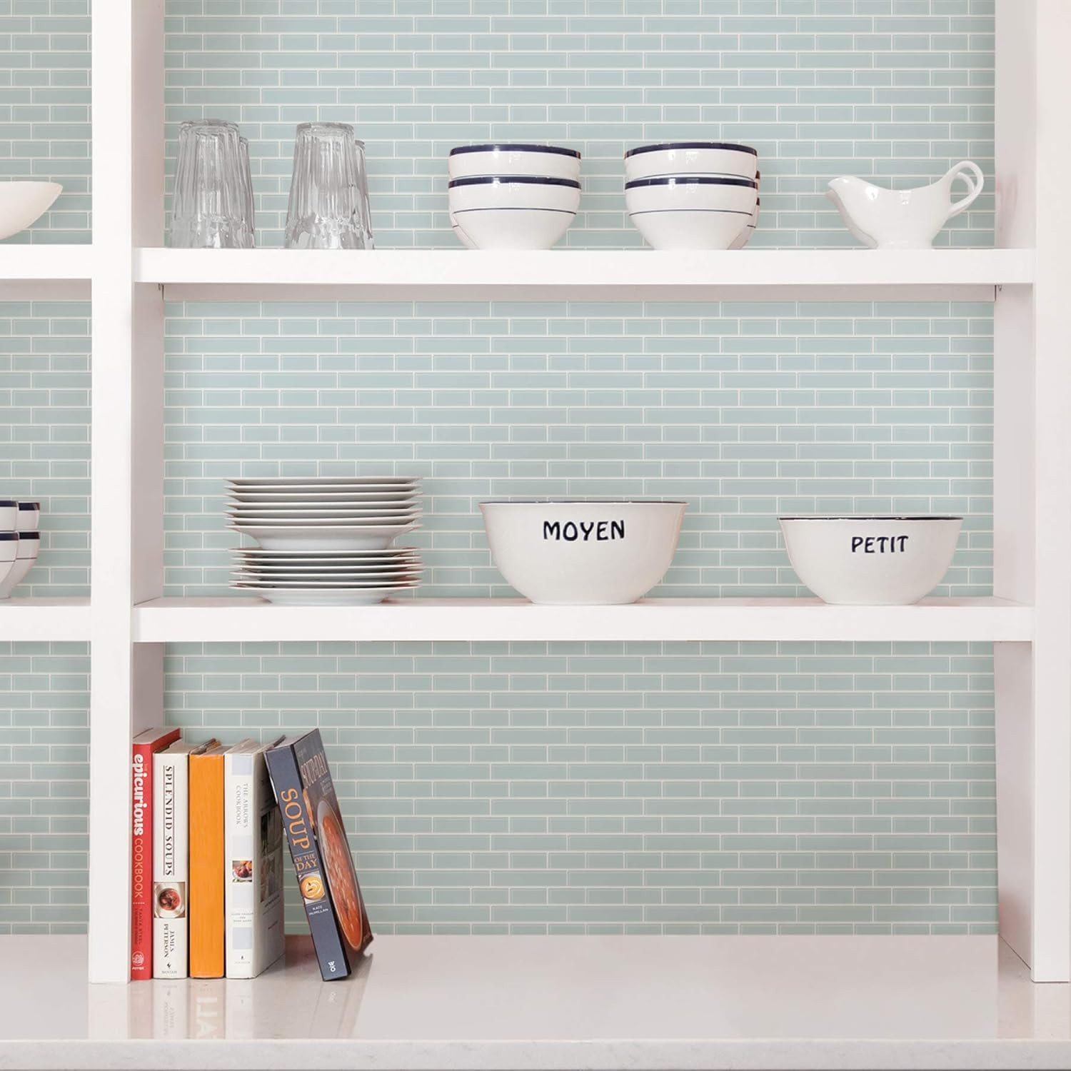 NH2361 Sea Glass Peel & Stick Backsplash Tiles, Blue