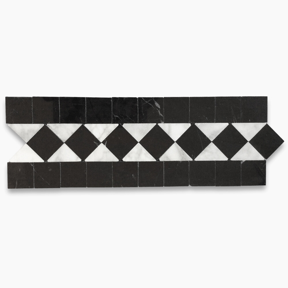 C861BXP White Carrara Marble Classic Diamond Mosaic Border Listello Tile
