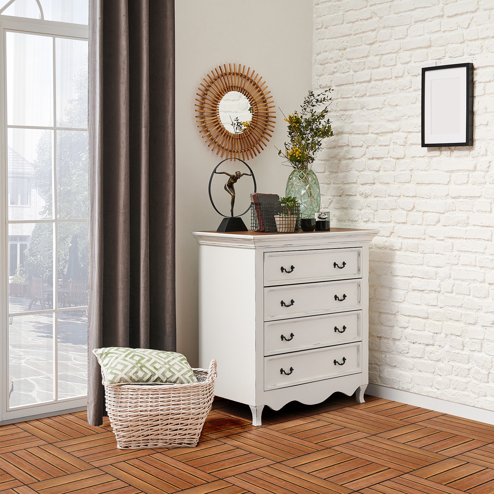27pcs Wood Interlocking Deck Tiles 11.8″x11.8″, Waterproof , Stripe Pattern