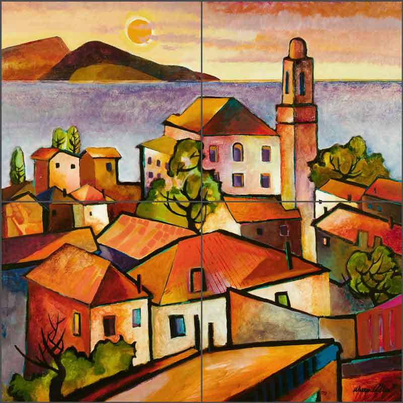 Mediterranean Tile Backsplash Cullar Ceramic Mural Village Landscape Art WC11