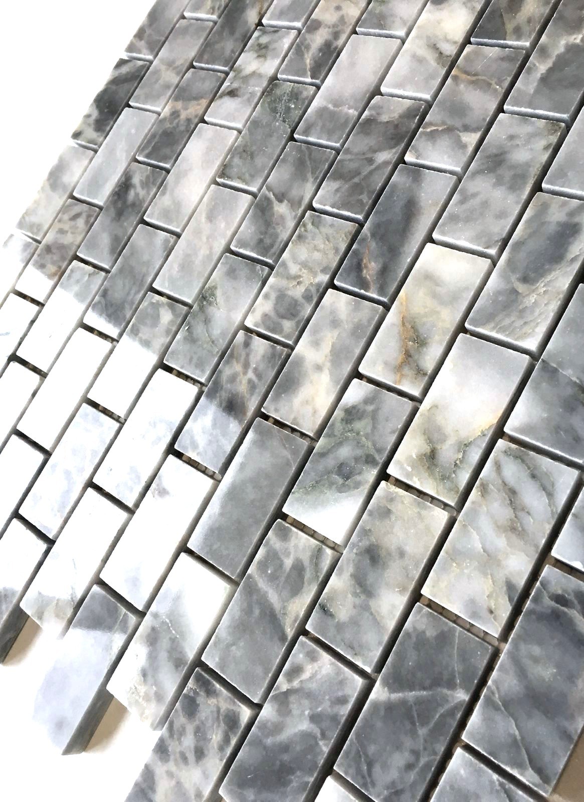 Gray Blue 1X2 Polished Marble Mosaic Tile Wall Backsplash Floor Kitchen Bath