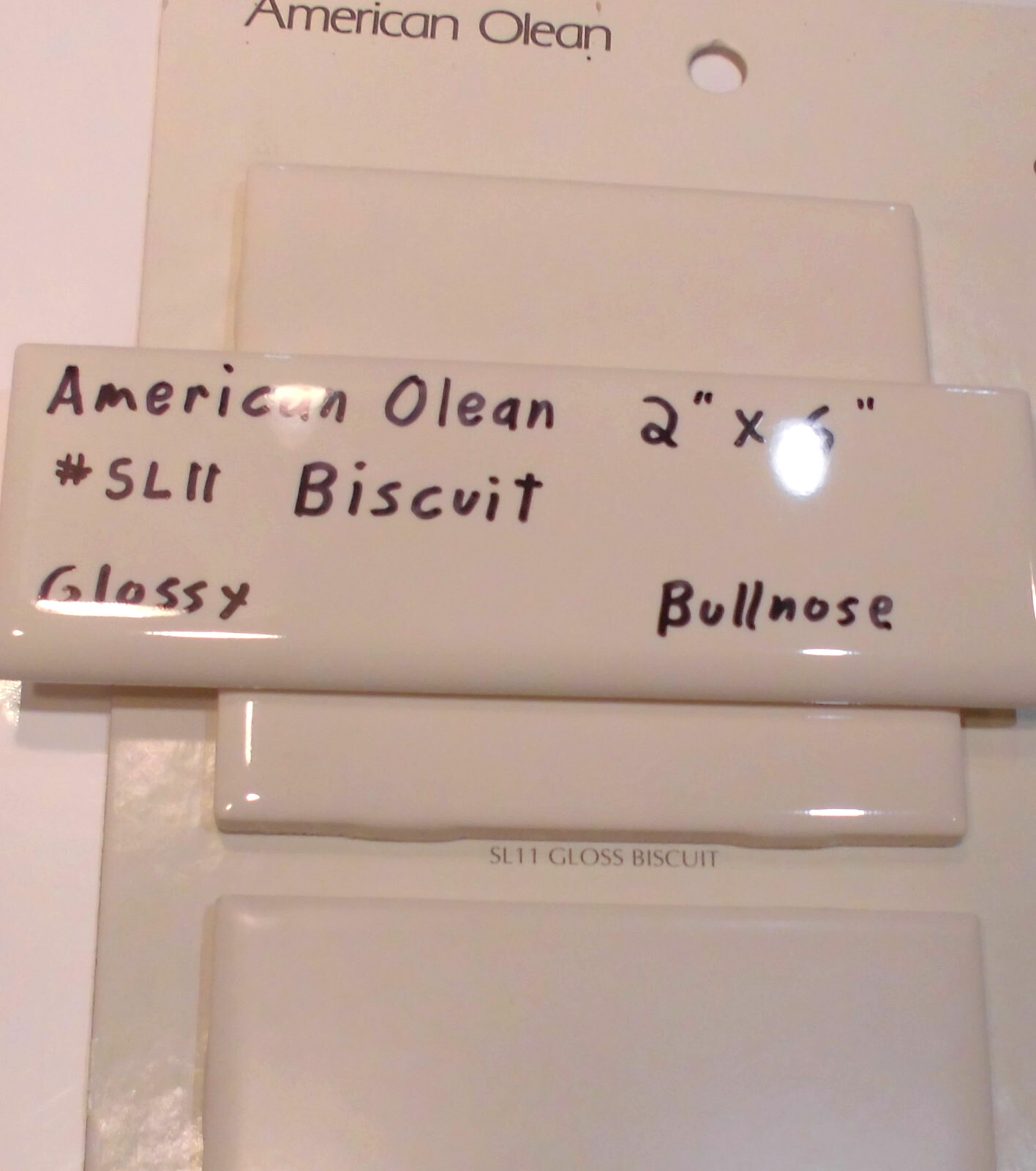 1 pc. Gloss Biscuit: 2″ X 6″ Surface Bullnose Ceramic Tile, by American Olean