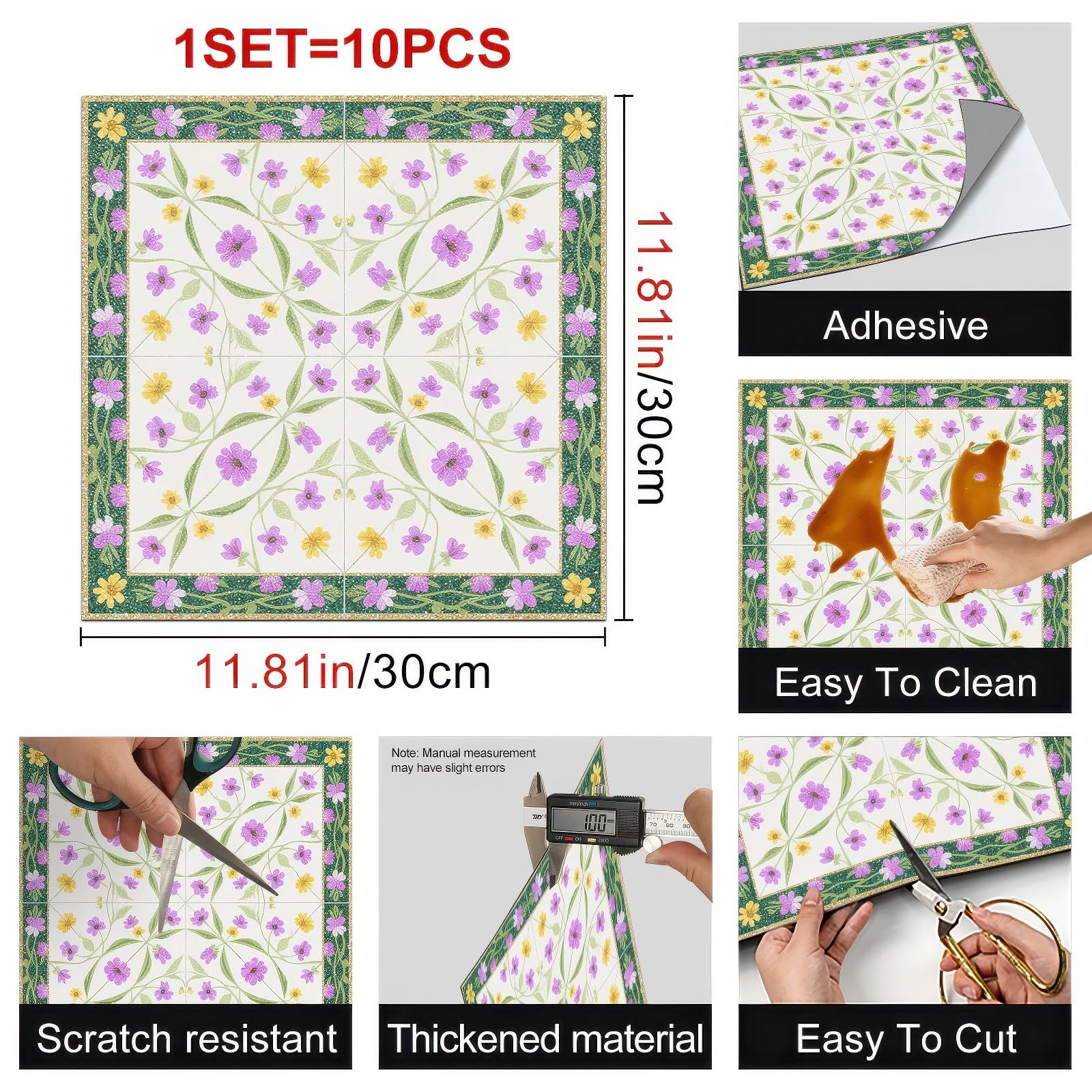 10PCS 12×12 Inch Floral Medallion Peel and Stick Floor Tiles, Removable Self …