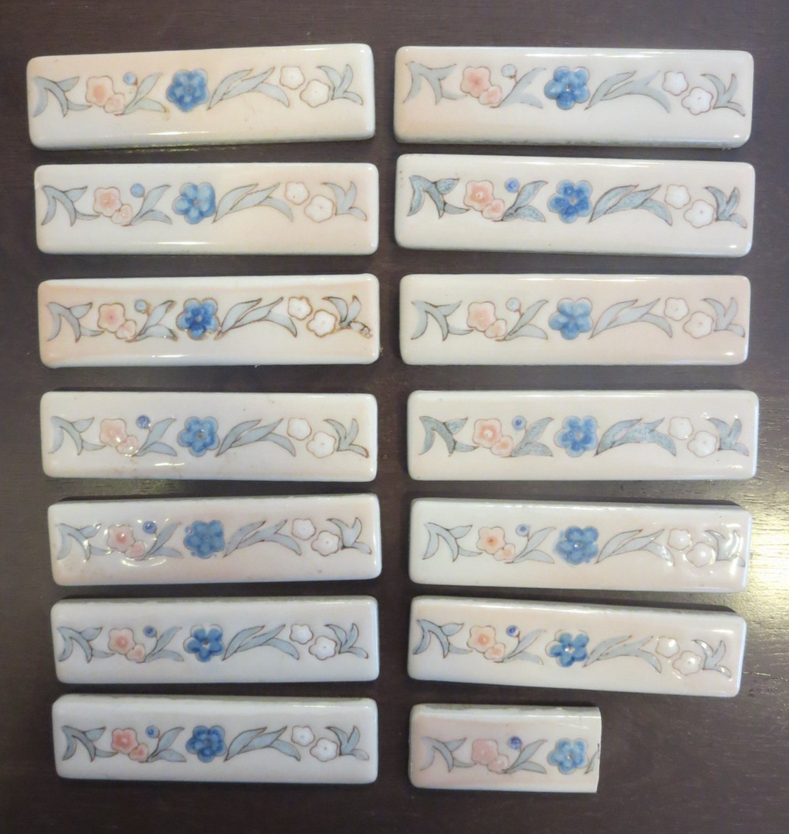 Vintage Lot of 13 Japan 4” x 1” Floral Design Ceramic Accent Border Tiles