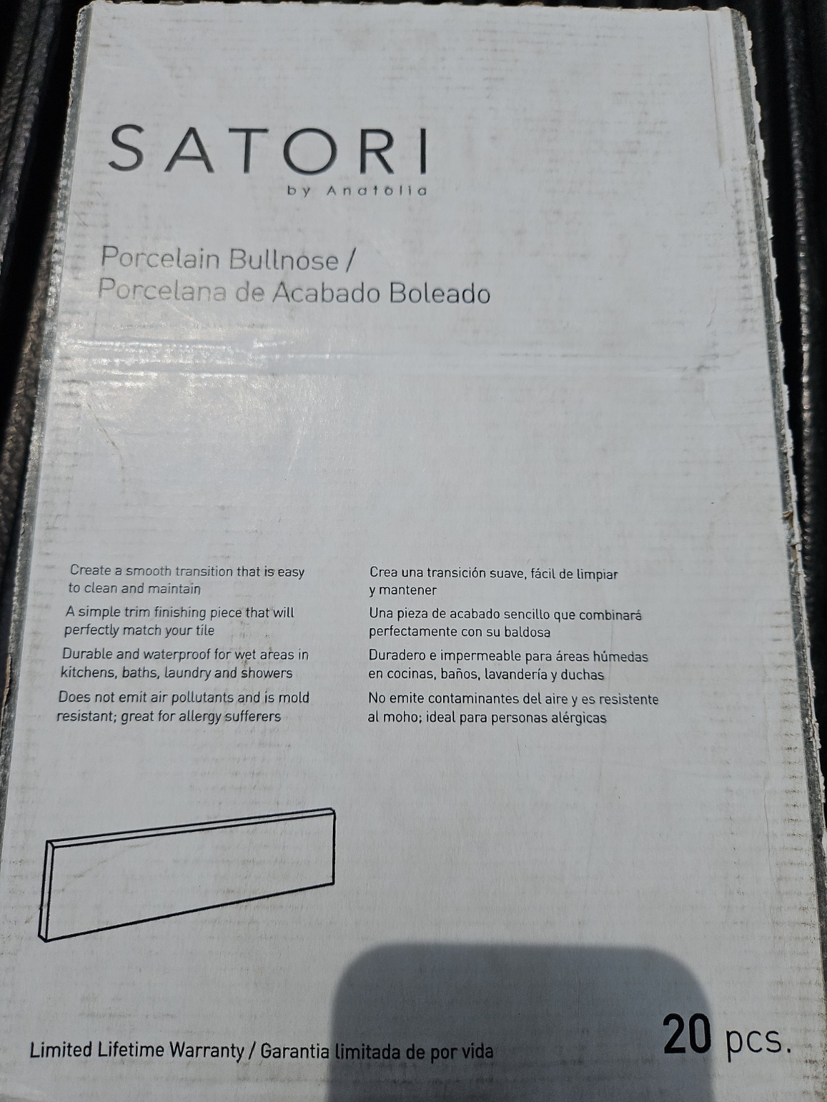 Satori Palisade Grigio 3-in x 12-in Polished Porcelain Bullnose Tile, Case Of 20