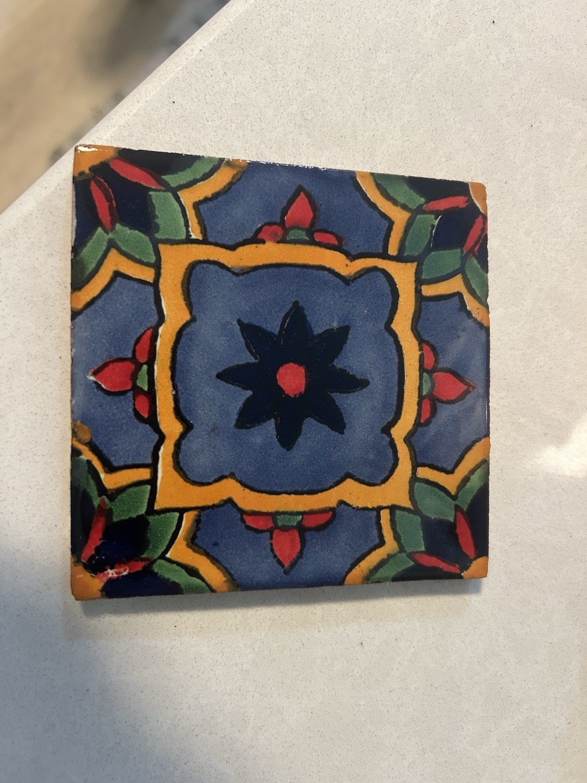 LOT 9 Pcs Mexican Ceramic Terracotta Talavera Handmade Tiles 4” Square. 1 Sf