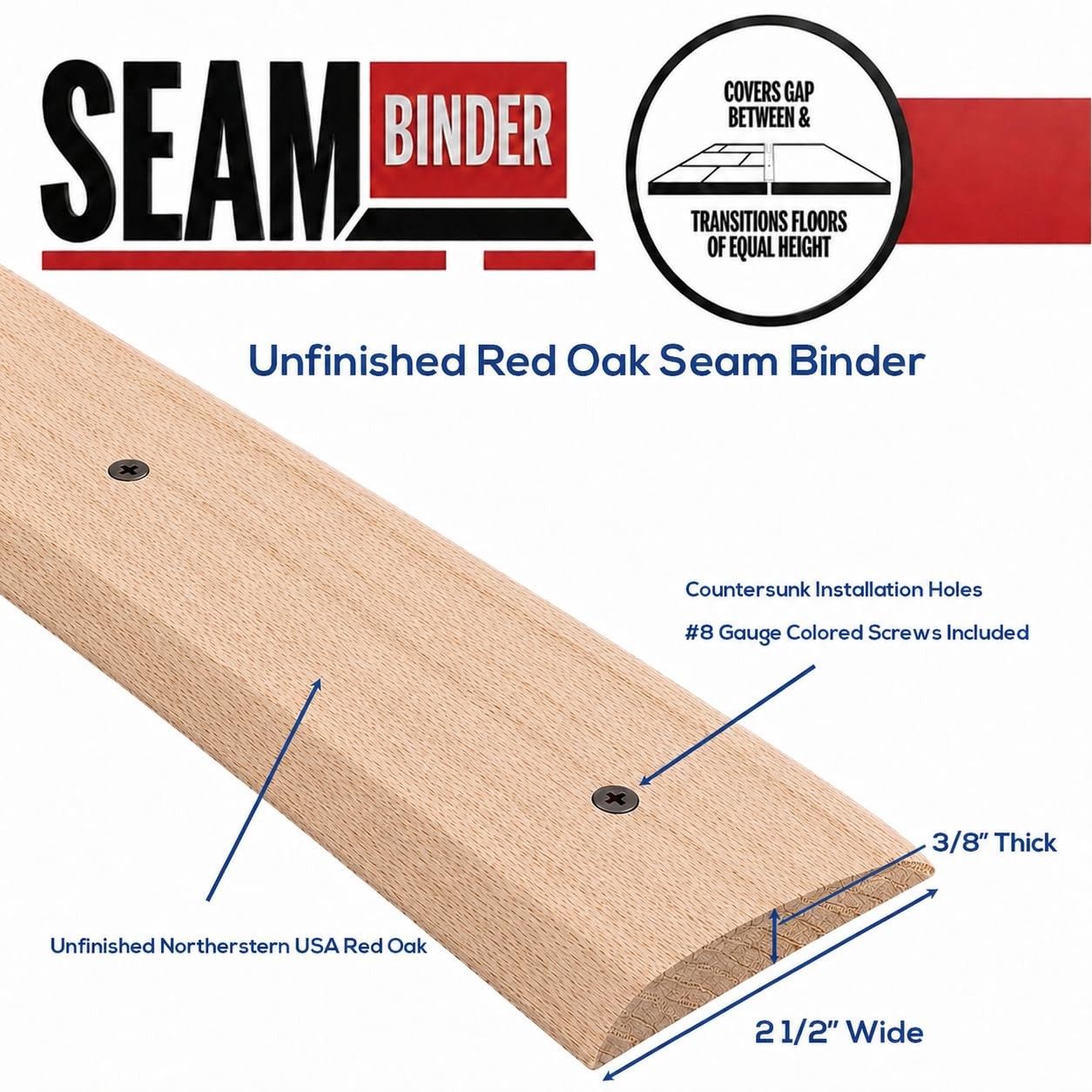 3 FT Unfinished Oak Floor Transition Strip Solid Wood Seam Binder for Joining