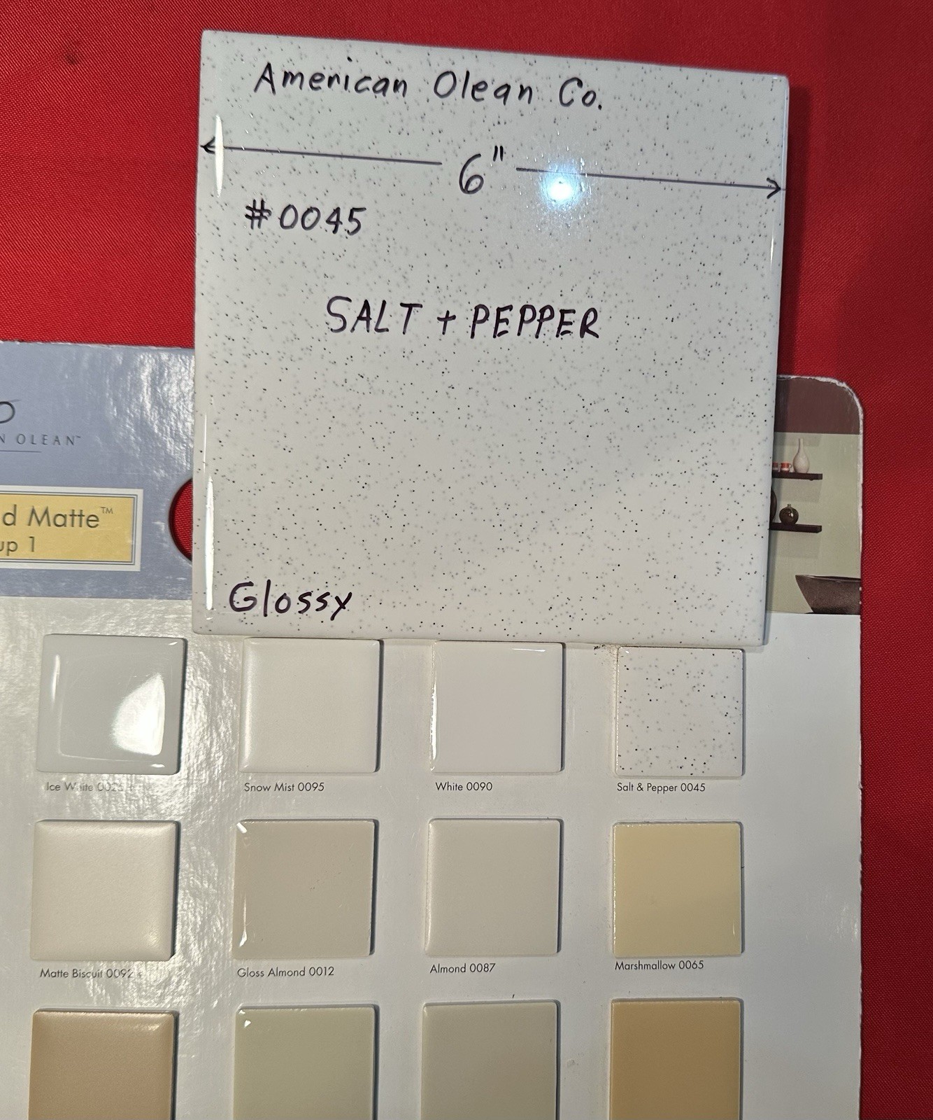 1 pc. Salt & Pepper: Ceramic Tile #45 by American Olean 6″ Glossy Speckled, New