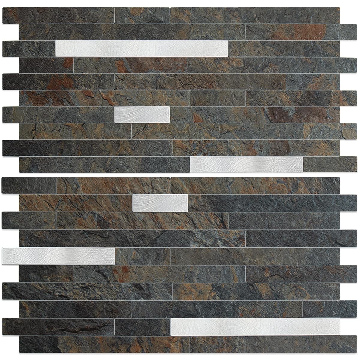 AULIGET 20 Sheets Rust Slate Peel and Stick Backsplash, PVC Mixed Metal Silve…