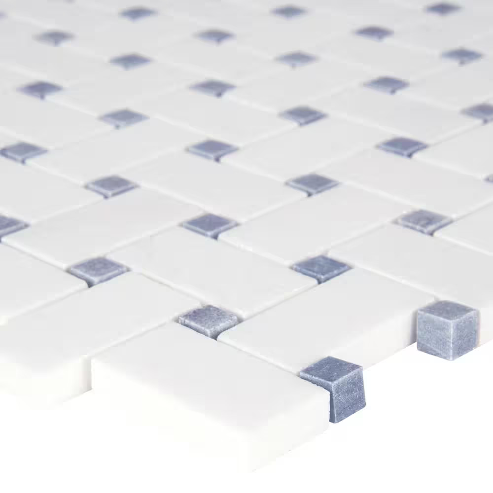Azula Basketweave 12 In. X 12 In. X 0.38 In. Polished Marble Mesh-Mounted Mosaic
