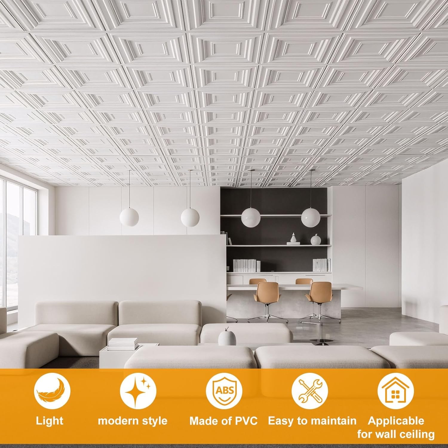 12Pcs Ceiling Tiles 24×24 in PVC Easy Installation White Geometric Ceiling Panel