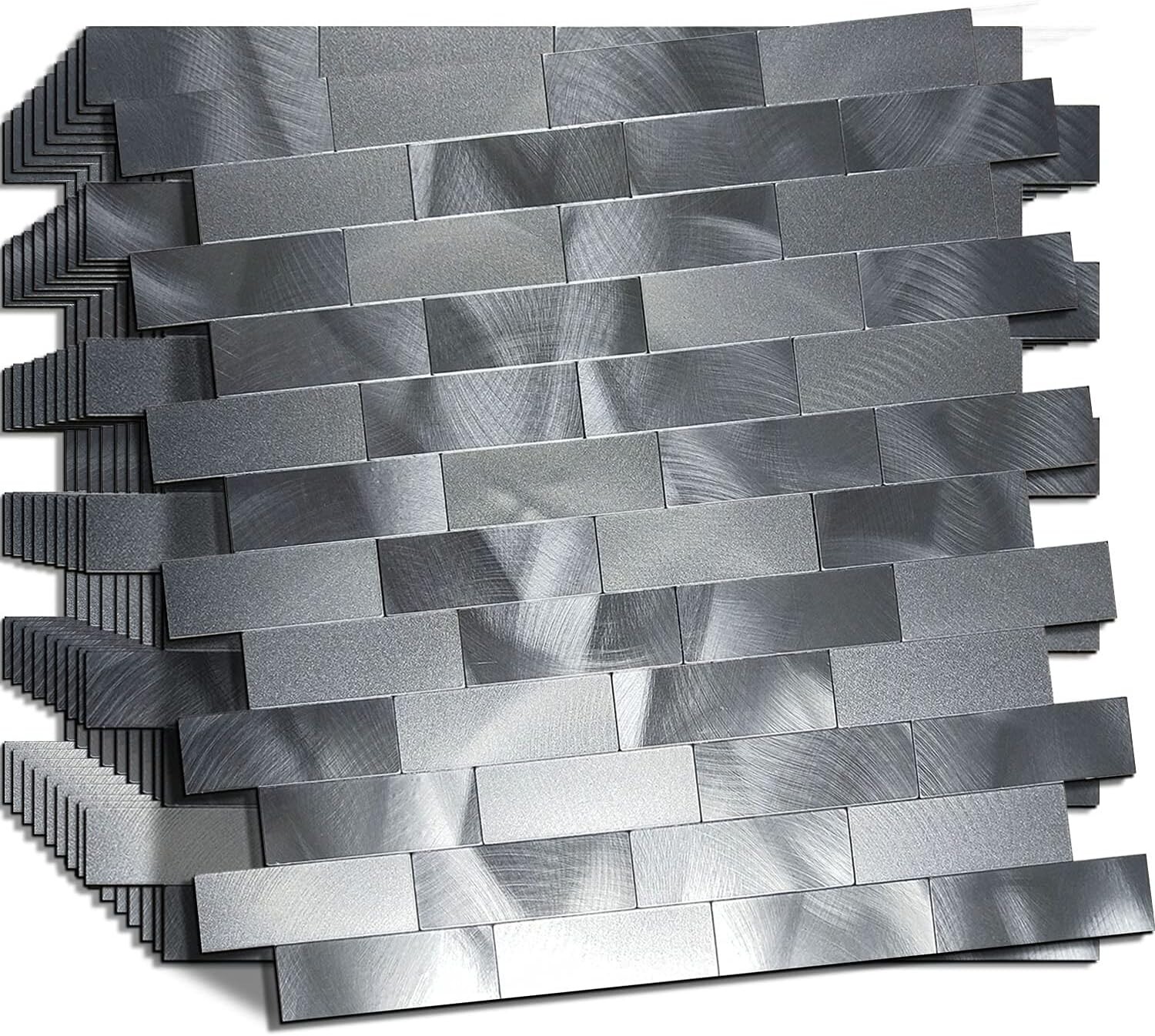10 Sheets Backsplash for Kitchen Bathroom Self-Adhesive Metal Aluminum 3D Grey