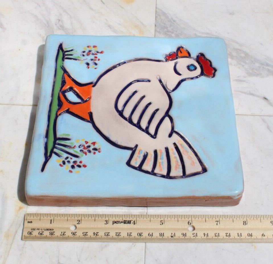 Large 8″ x 8″ P&G Ceramic Tile Wall Hanging Terra Cotta Glazed Hen 2010