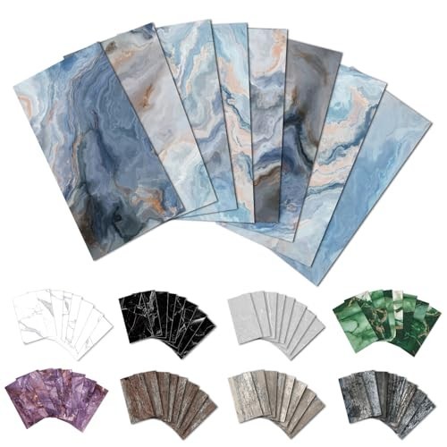 URCOLOR 64-Piece Peel and Stick Blue Marble Subway Wall Tile Backsplash