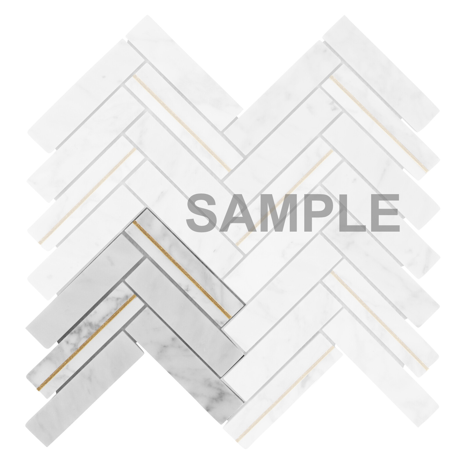 Carrara White Marble Stone Gold Metal Inlay Herringbone Kitchen Tile Backsplash