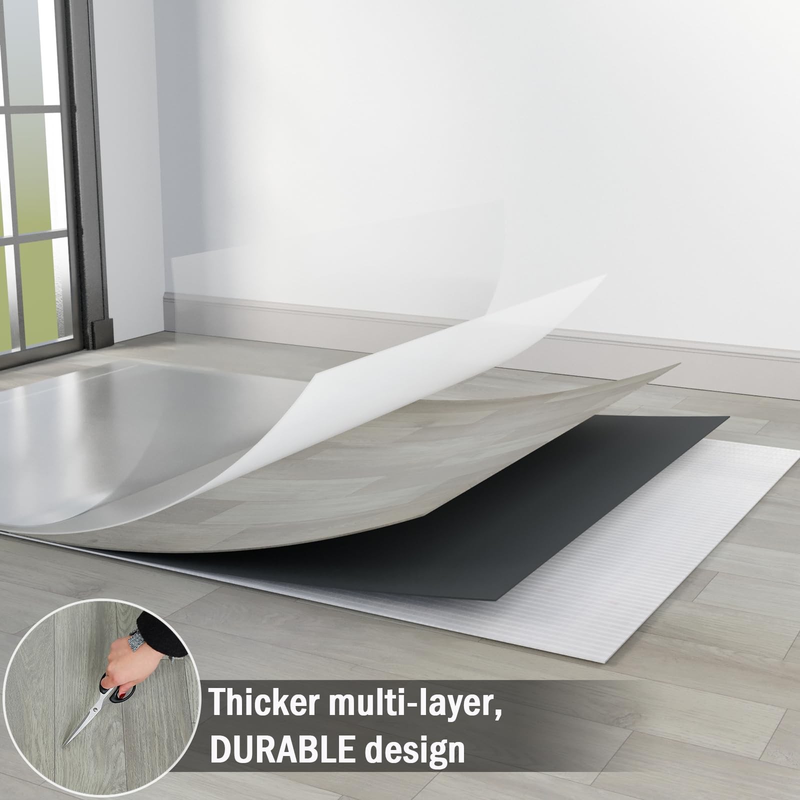 Oxdigi Vinyl Flooring Roll 53 3’4″W x 16’5″L (53 sq.ft), Blocky Grey Oak