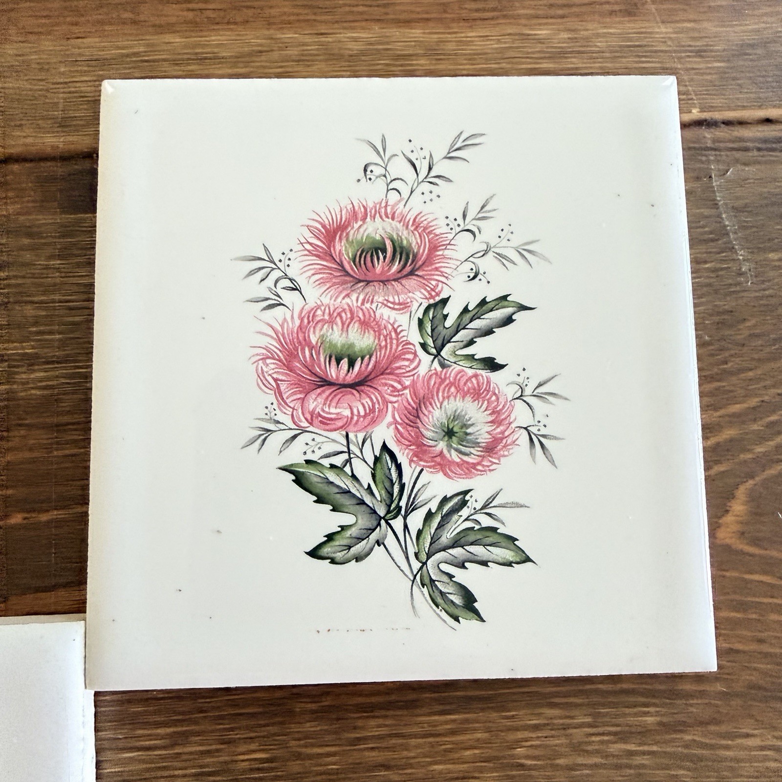 Vintage Ceramic Tiles Florals 4.5 “X 4.5” Made In Canada Set Of 5