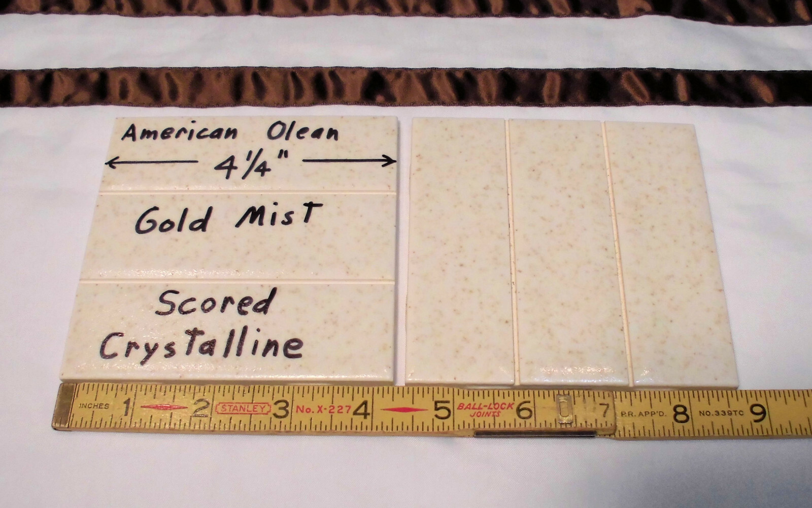 2 Ceramic Tiles *Gold Mist* Scored 3rd; Crystalline by American Olean 4-1/4″ NOS