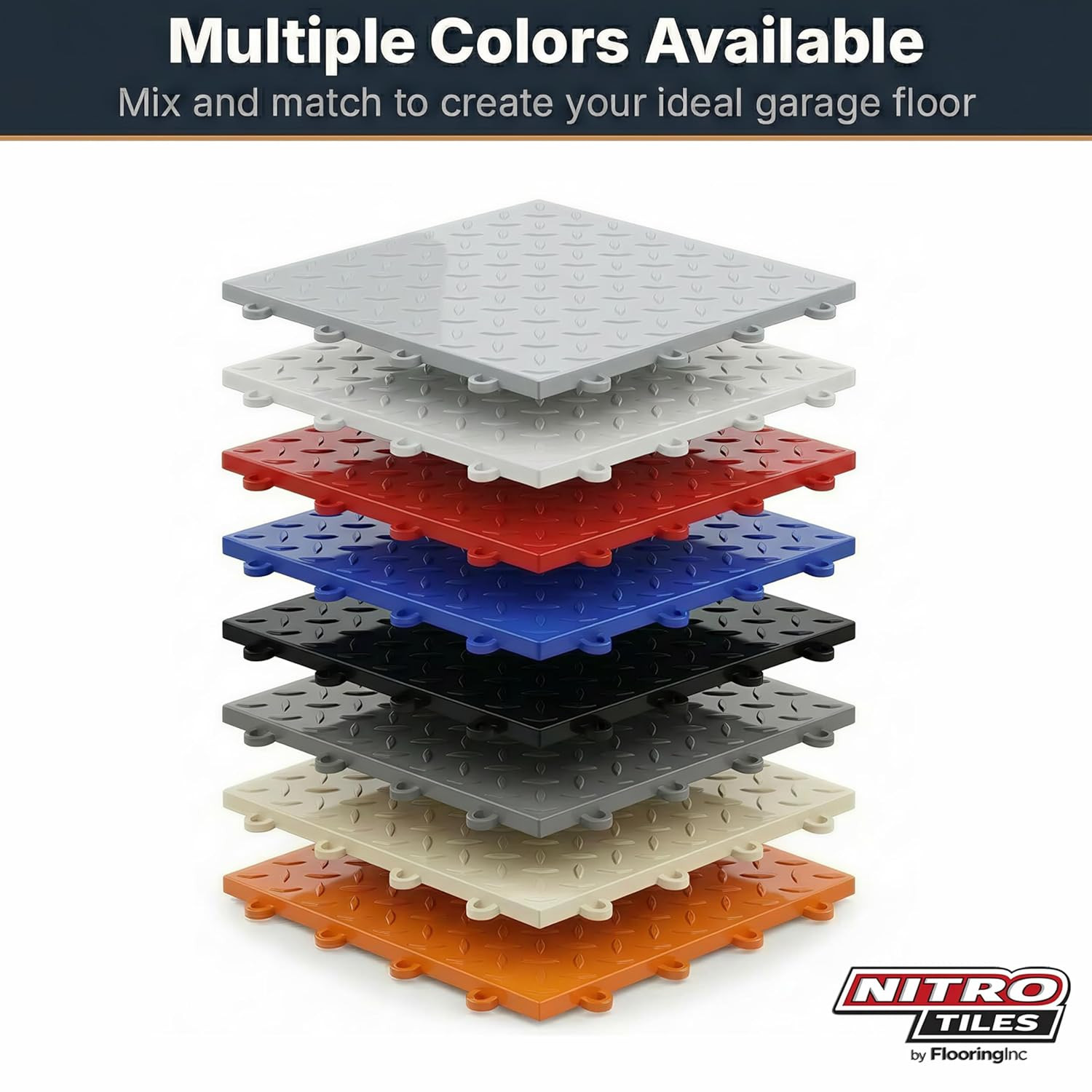 Heavy Duty Nitro Tiles 12″ Interlocking Garage Flooring, Gunmetal, 52-Pack