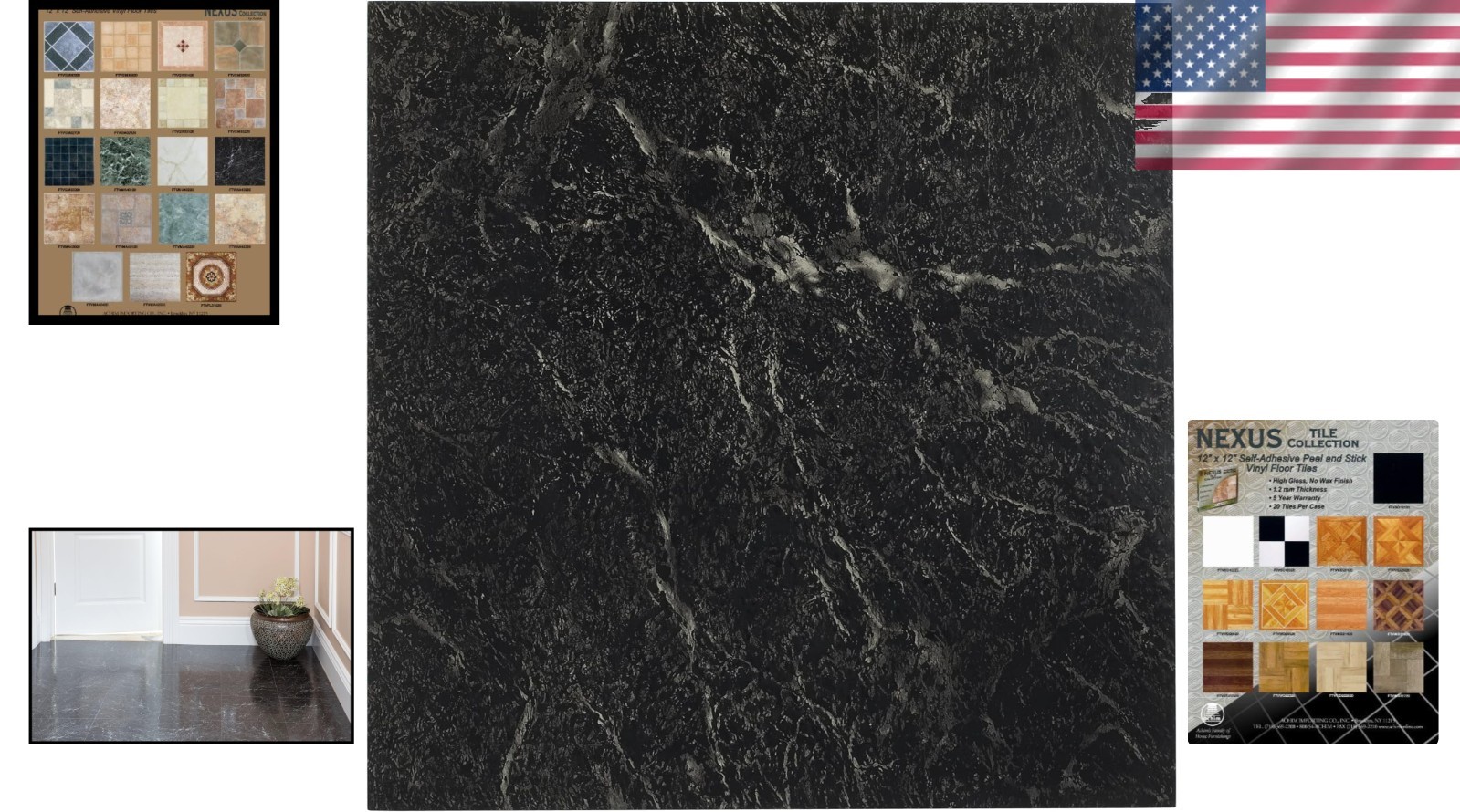 Peel & Stick Vinyl Flooring Tiles – 20 Tiles, Black Marble