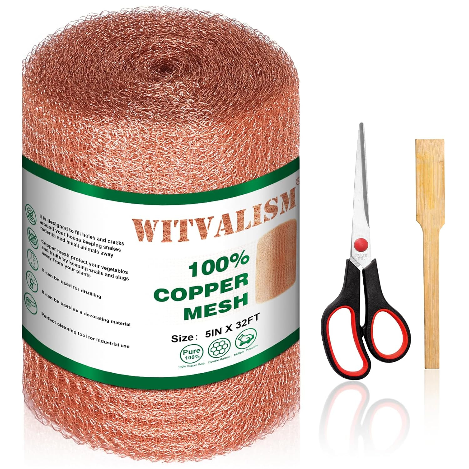 Copper Mesh Rodent Control, 5In X 32Ft Premium Copper Wool Ideal for Hole Blocki