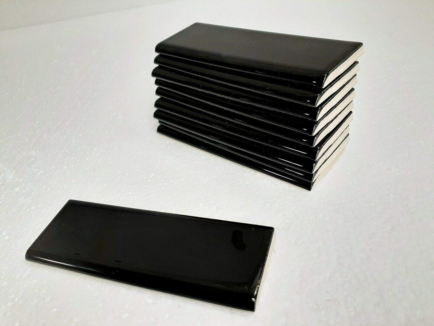 Black 2X6 in Ceramic Tile Bullnose Trim Edge 2 X 6 Inch Box 10 Piece