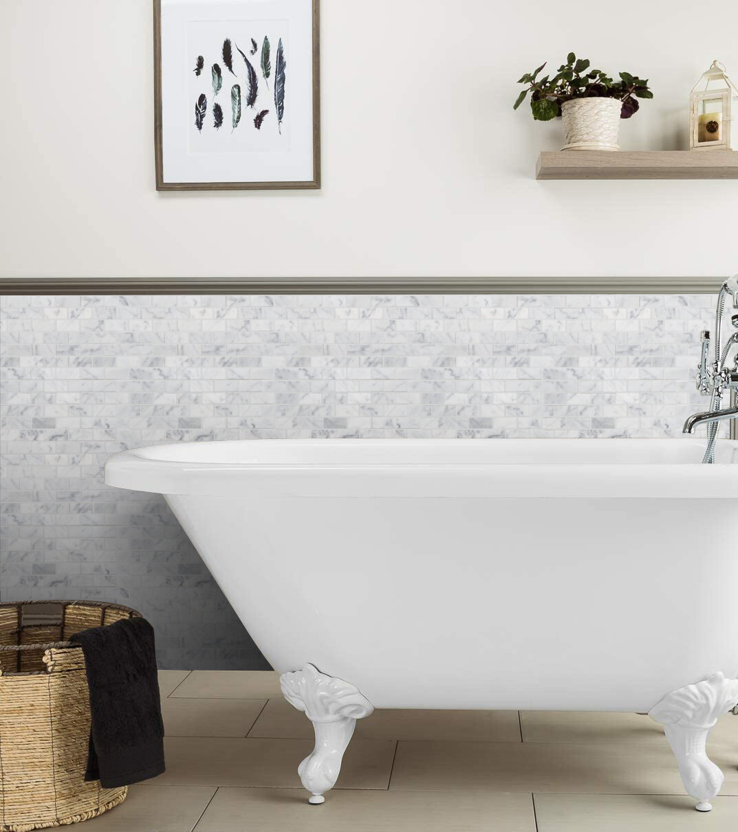 Simple Tile – Marble Mosaic Tile “1”X2″ Brick Collection” Carrara White Honed