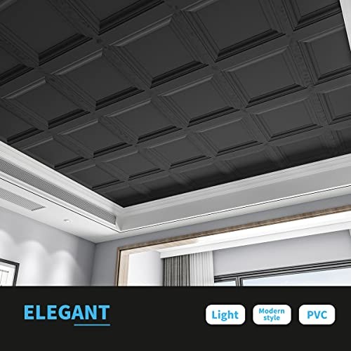 12-Pack Square Drop Ceiling Tile 2ft x 2ft, PVC Ceiling 12pcs-24*24 Black