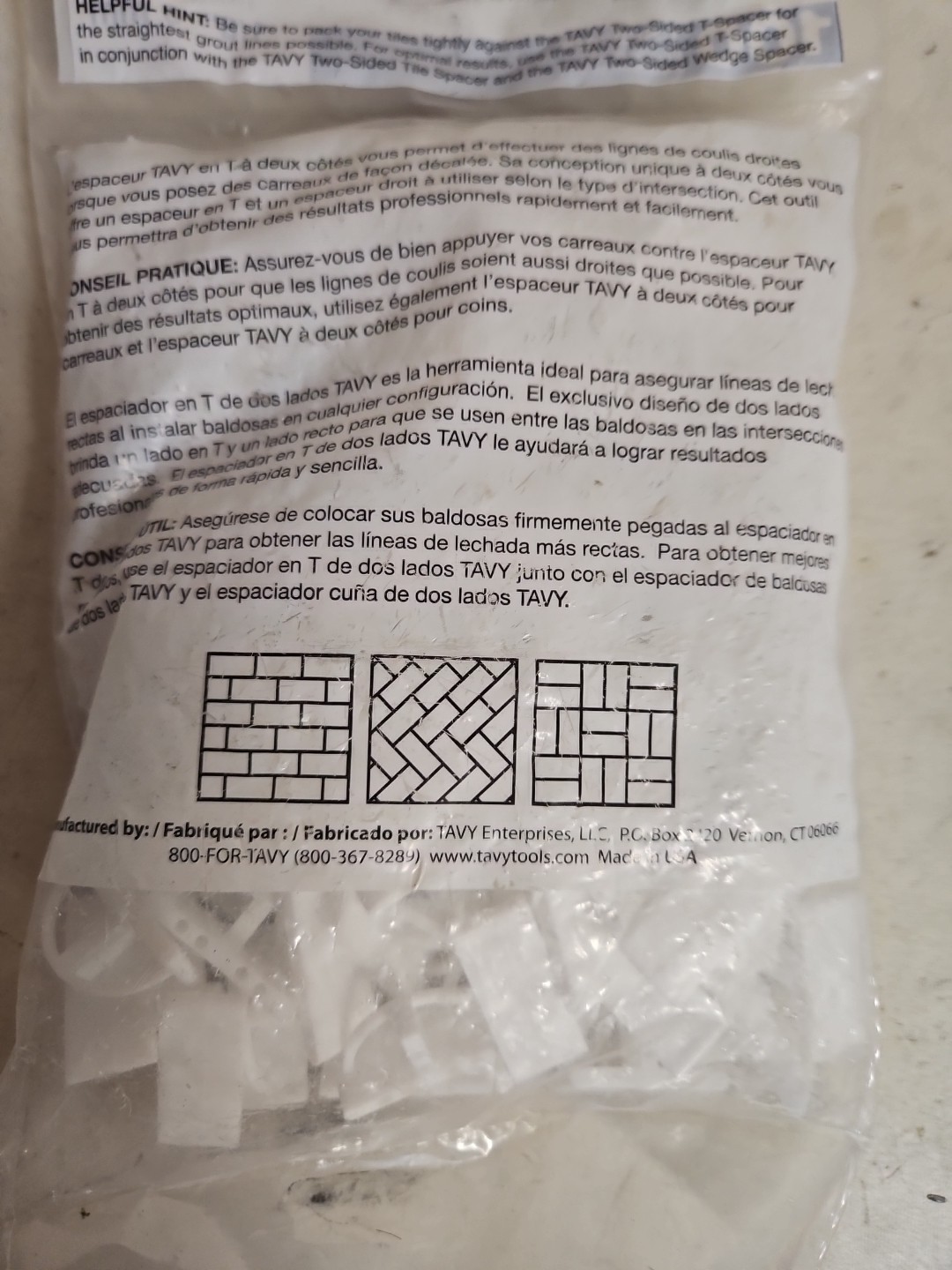 100 Tile Brick Marble T SPACERS 1/8″ 3 mm Two 2 sided WHITE Plastic TAVY 5004
